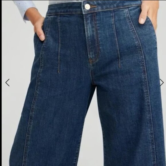 CHICOS WIDE LEG PALAZZO SEAM PLEATED JEANS MED DARK WASH NEW 1.5 / 10 R - Picture 5 of 10